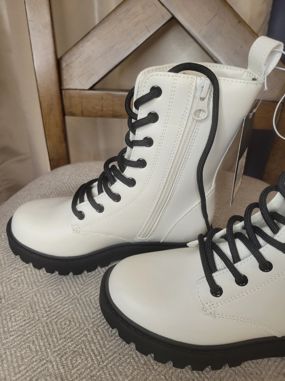 Art Class Girl's Cream Lace-Up Combat Boots